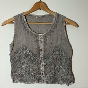 Fabulous Boho Embroidered Vest Top Free Size, Made in India, Button Front, grey